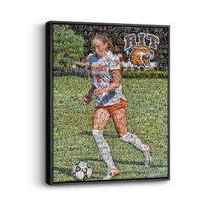 high school soccer photo mosaic of young female athlete on framed canvas