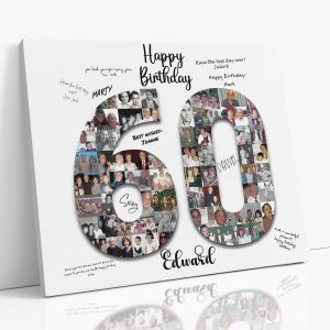 milestone birthday number photo mosaic canvas with signatures