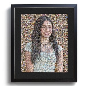 18th birthday photo mosaic portrait of young woman in wood frame